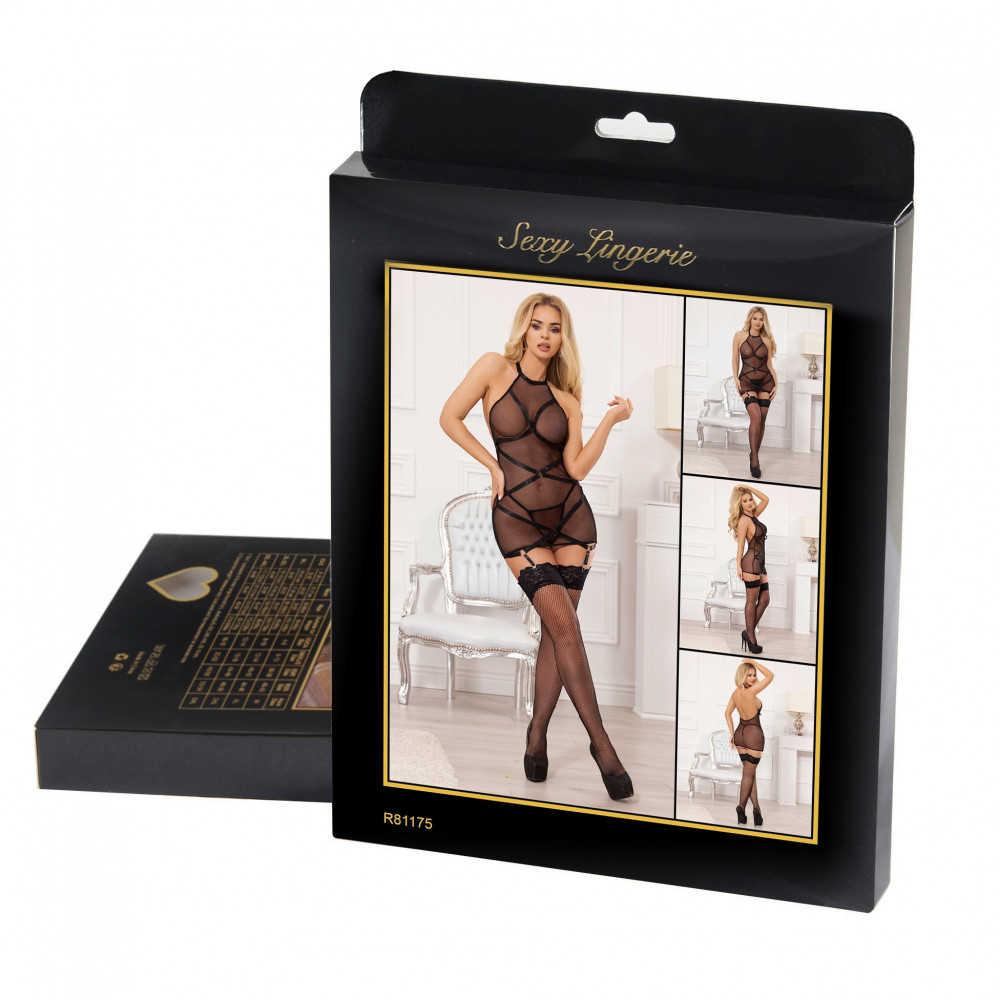 Різне - Сукня напівпрозора з тримачами для панчох Star Night і трусиками, чорна, M 3