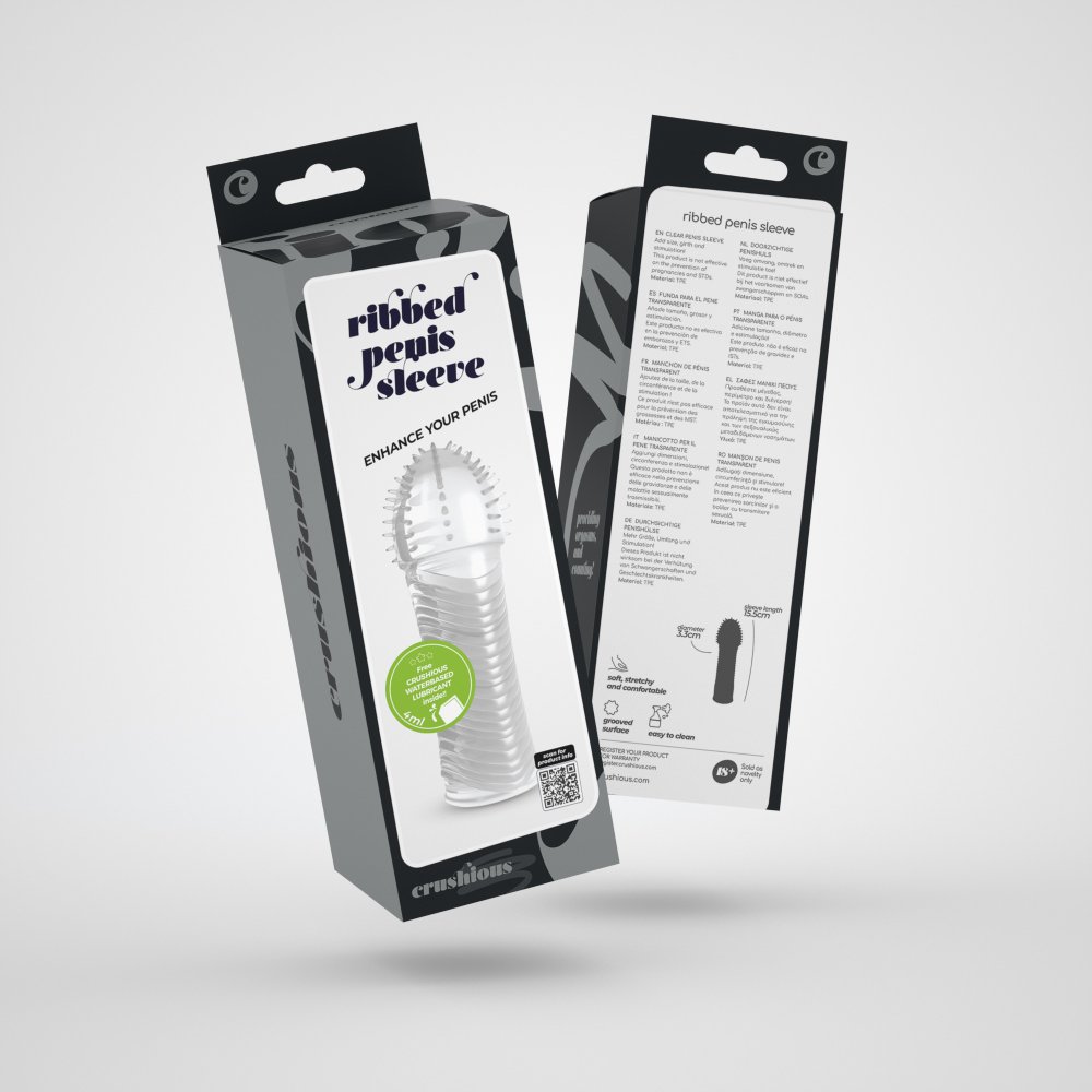 Эрекционные кольца без вибрации - Ребристая насадка на пенис Crushious, 15.5 x 3.3 см 9