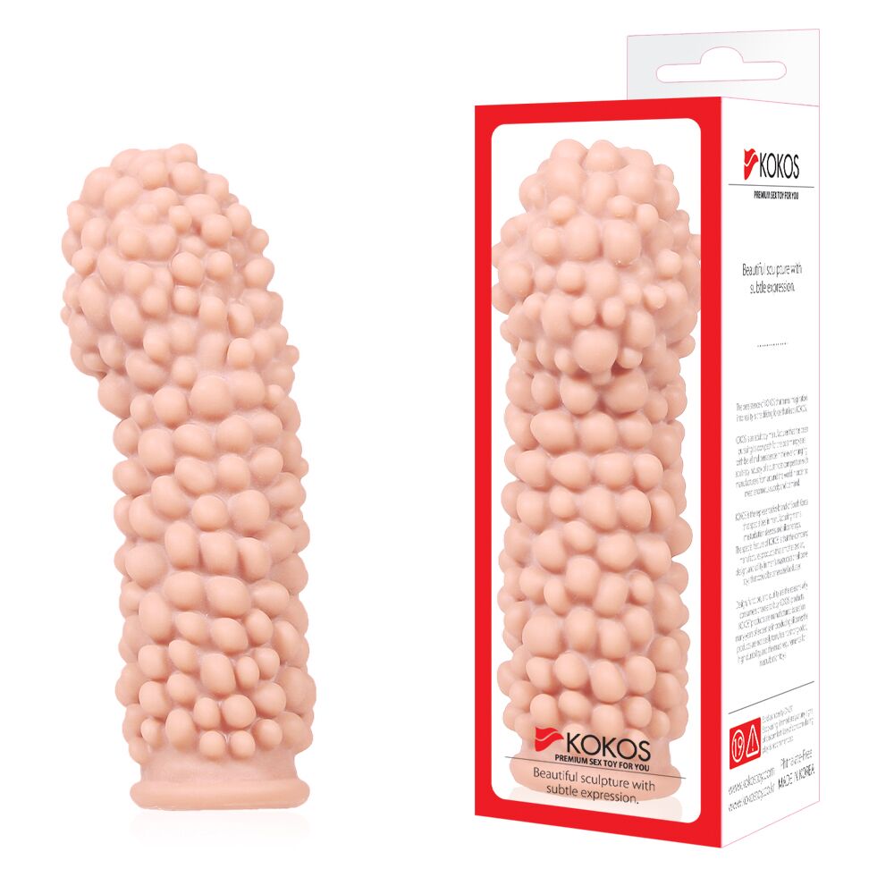 Эрекционные кольца без вибрации - Насадка на член Kokos Extreme Sleeve ES.08 размер M, утолщающая, стимулирующий рельеф 6