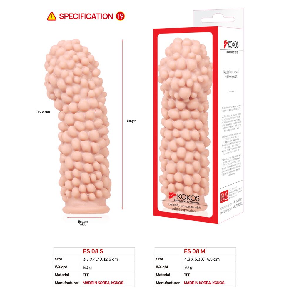 Эрекционные кольца без вибрации - Насадка на член Kokos Extreme Sleeve ES.08 размер M, утолщающая, стимулирующий рельеф 7