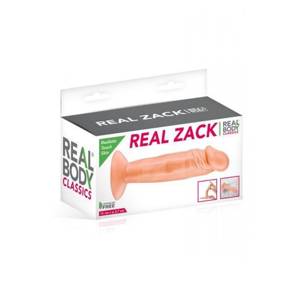 Фаллоимитаторы на присоске, двойные - Фаллоимитатор Real Body - Real Zack Flesh, TPE, диаметр 3,7см 1