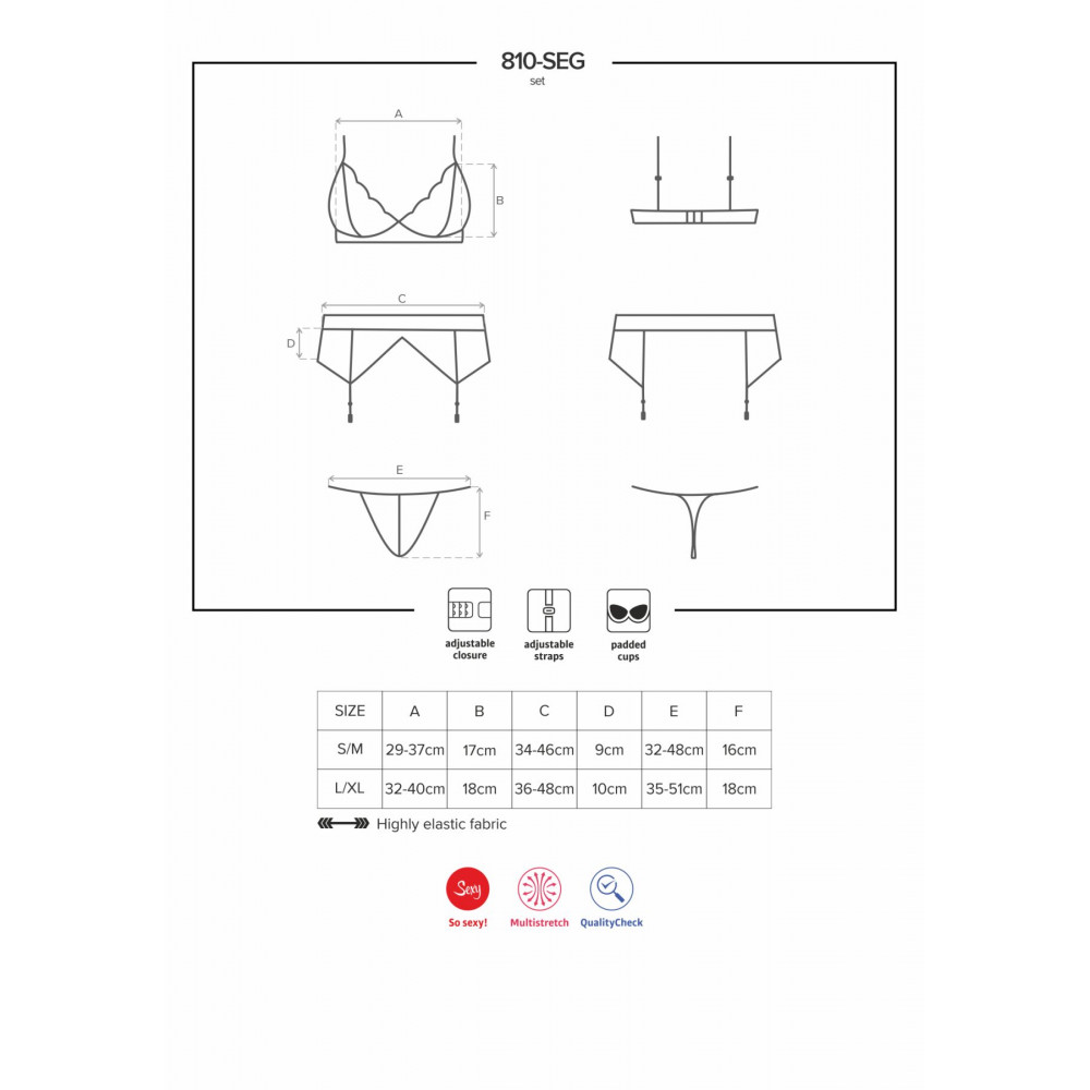 Эротические комплекты - Кружевной комплект белья Obsessive 810-SEG-1 L/XL Black, бюстгальтер, стринги, пояс для чулок 2