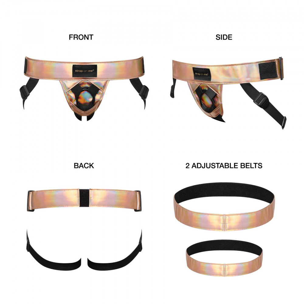 Трусики для страпонов - Трусы для страпона Strap-On-Me Leatherette Harness Curious Holographic Rose Gold 6