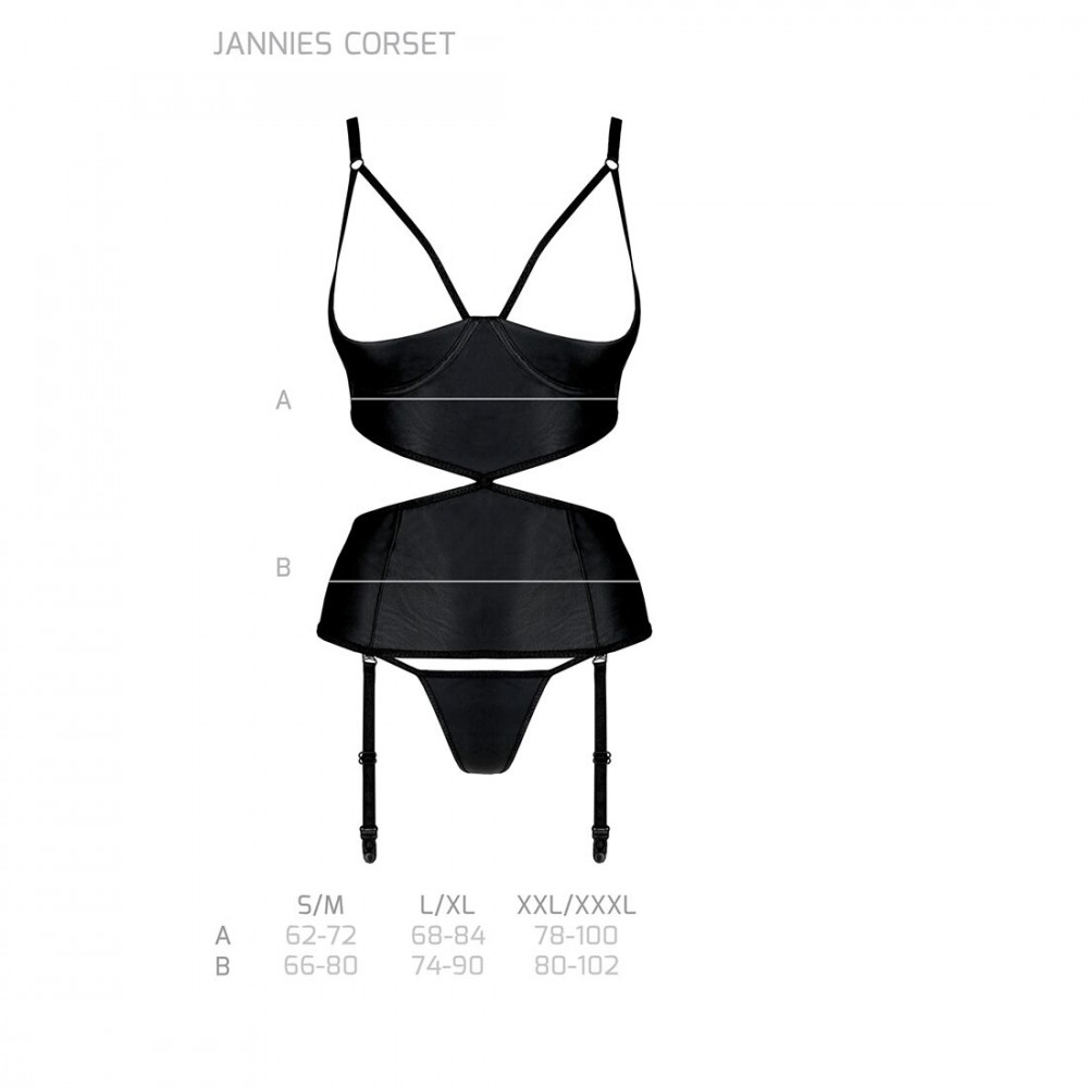 Эротические корсеты - Корсет с открытой грудью Passion JANNIES CORSET L/XL black, стринги в наборе 1