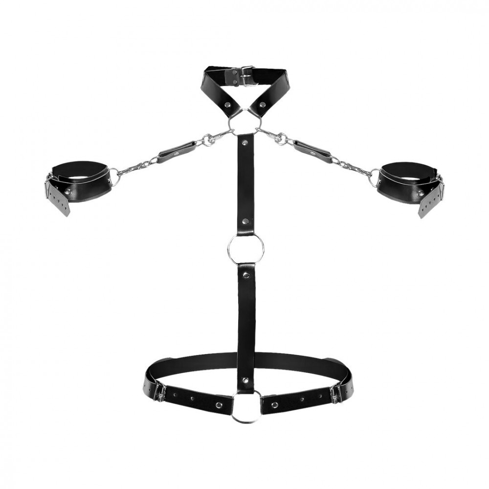 Різне - Жіноча портупея з наручниками Art of Sex - Ursula чорна XS-2XL, екошкіра