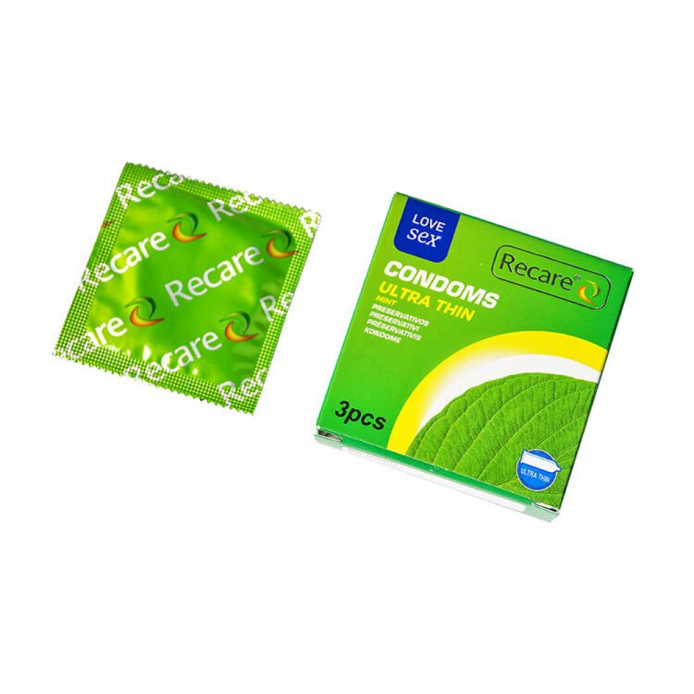 Презервативы - Презервативы Recare Ultra Thin Mint Condoms 3 шт, ультратонкие, аромат: мята 1