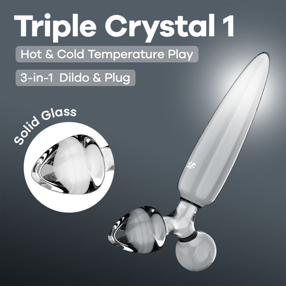 Фаллоимитаторы - Трехсторонний стеклянный дилдо Satisfyer Triple Crystal 1 Transparent 5