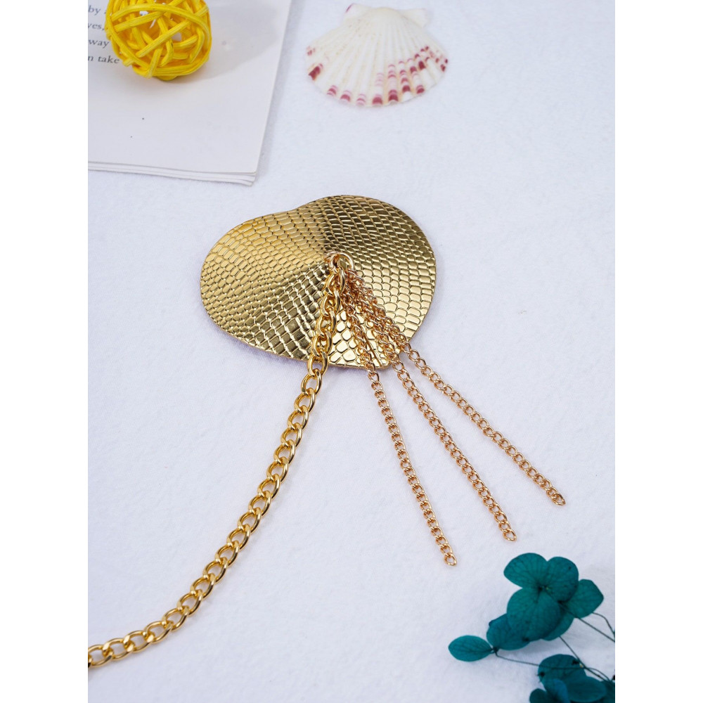  - Пестис-сердечка з пензликами та чокером JSY Nipple Sticker RT236114 Golden 2