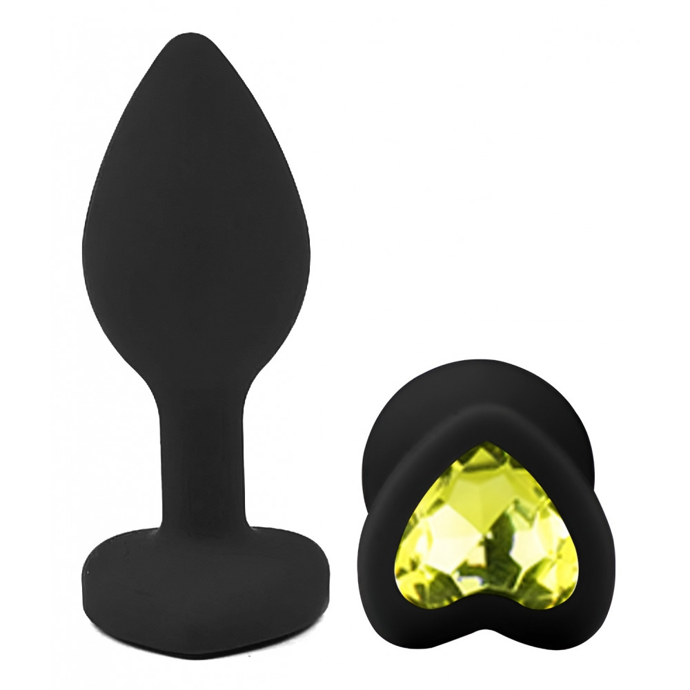 Разное - Силиконовая анальная пробка EGZO - Silicone Black Heart Plug Lime, size S 1