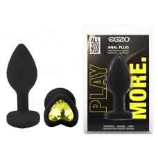 Силиконовая анальная пробка EGZO - Silicone Black Heart Plug Lime, size S