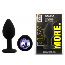 Силиконовая анальная пробка EGZO - Silicone Black Round Plug Amethyst, size S