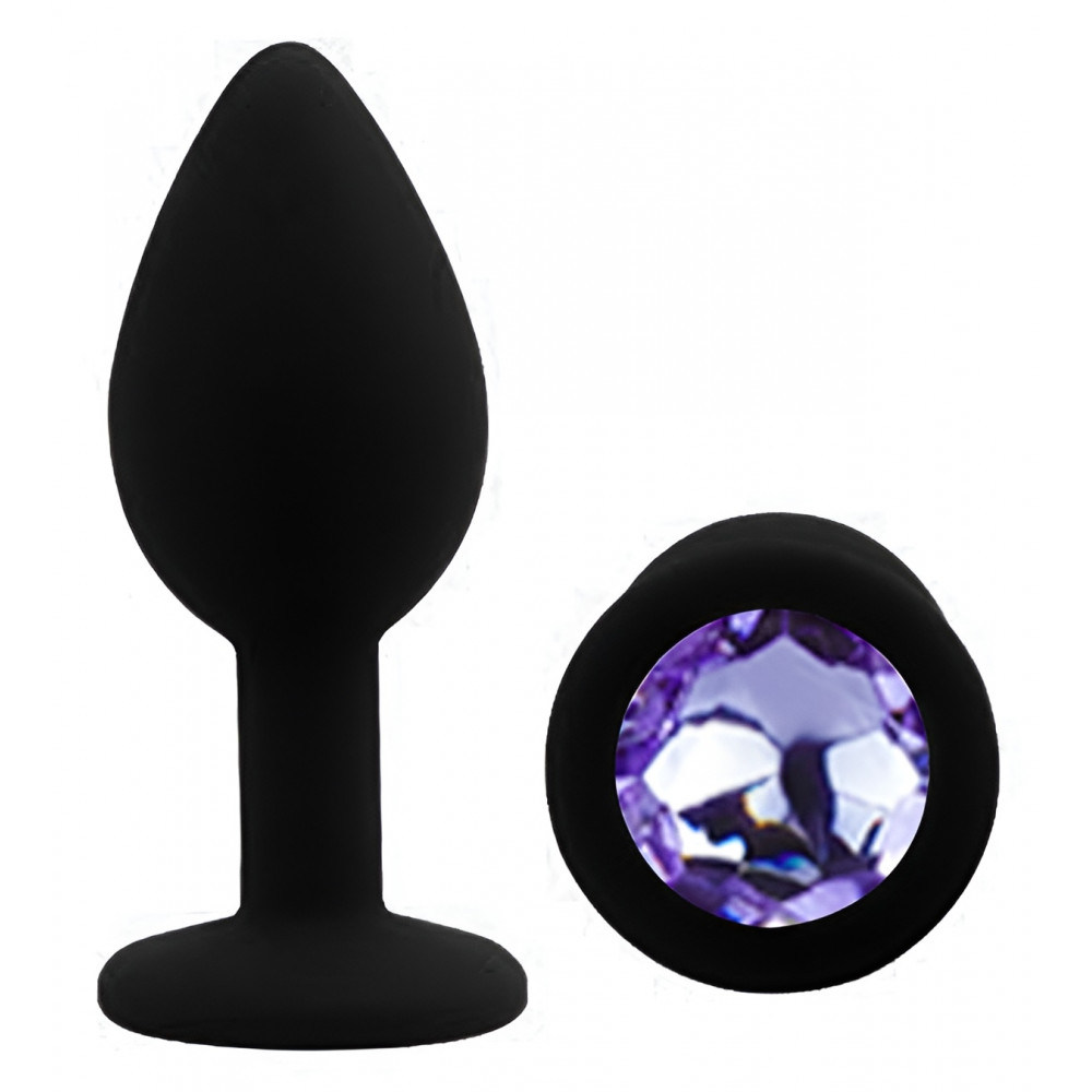 Разное - Силиконовая анальная пробка EGZO - Silicone Black Round Plug Amethyst, size S 1