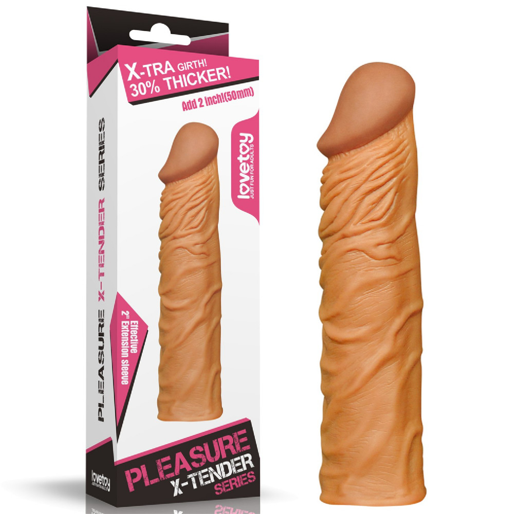 Эрекционные кольца без вибрации - Удлиняющая насадка на пенис LoveToy Pleasure X-Tender бежевая