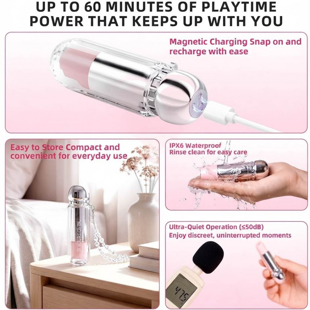 - Вакуумний стимулятор BeYourLover Powder Mist у формі губної помади, рожевий, 9,65 × 3,3 × 3 см 7