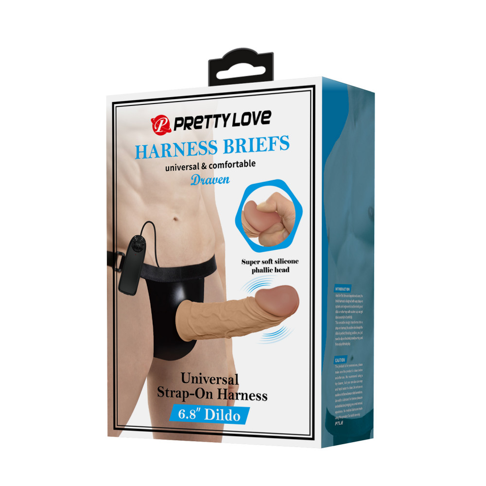 Різне - Вібрострапон порожнистий чоловічий Pretty Love Draven реалістичний, з провідним пультом, 17.5 х 3.7 см 4