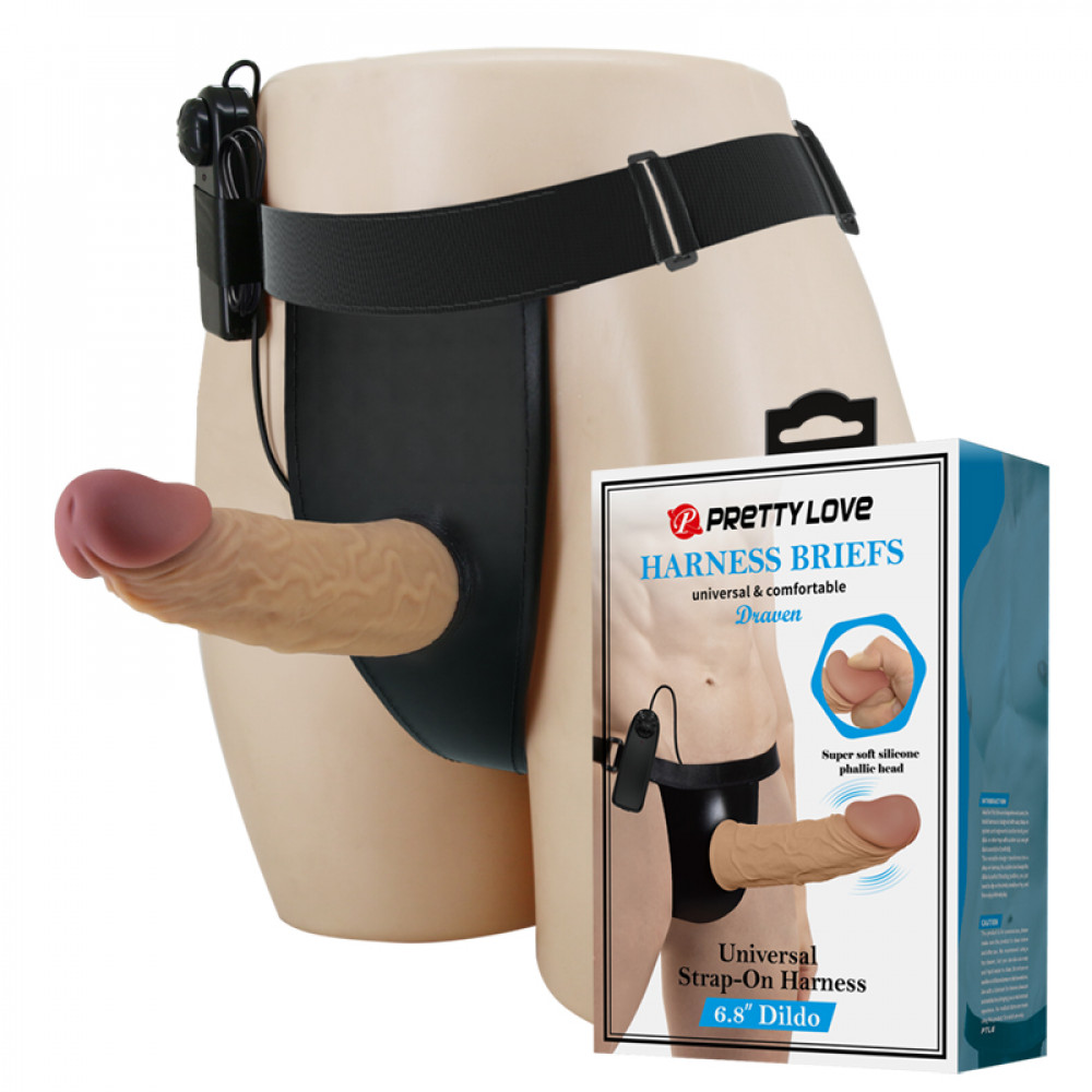 Різне - Вібрострапон порожнистий чоловічий Pretty Love Draven реалістичний, з провідним пультом, 17.5 х 3.7 см