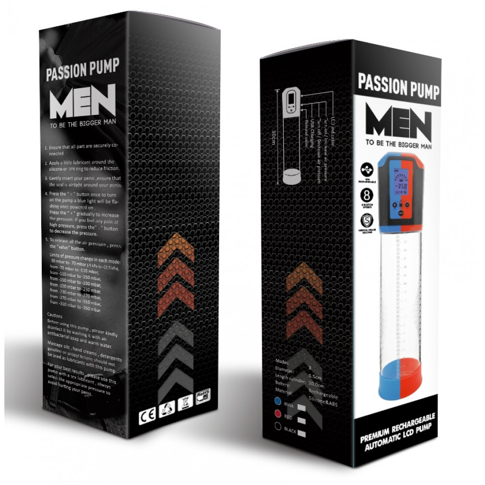 Помпи - Автоматична вакуумна помпа із зарядкою від USB та LCD дисплеєм CANWIN Passion Pump Men Blue - P648AU 10