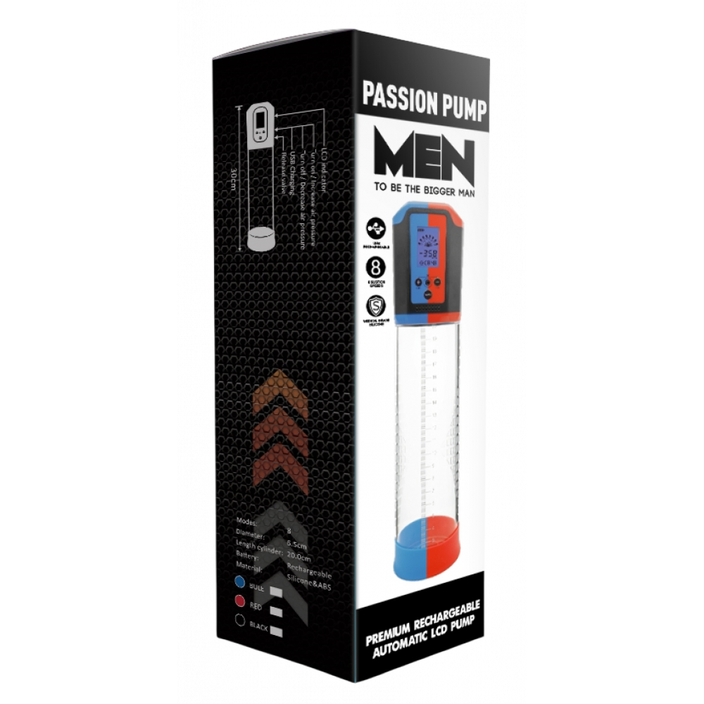 Помпи - Автоматична вакуумна помпа із зарядкою від USB та LCD дисплеєм CANWIN Passion Pump Men Blue - P648AU 11