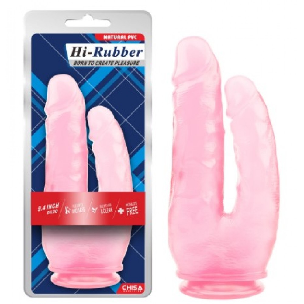 Секс игрушки - Фаллоимитатор двойной на присоске прозрачный Chisa Hi-Rubber 9.4 INCH Pink 1