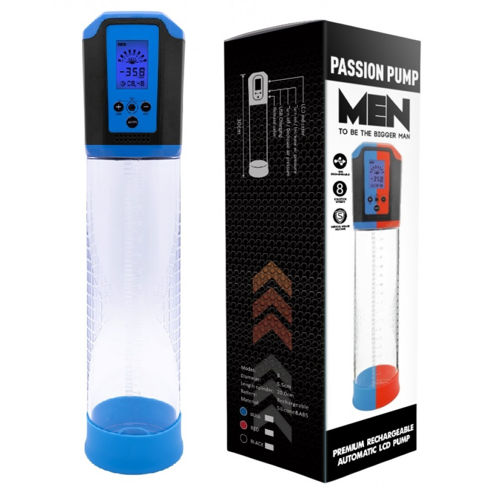 Помпи - Автоматична вакуумна помпа із зарядкою від USB та LCD дисплеєм CANWIN Passion Pump Men Blue - P648AU