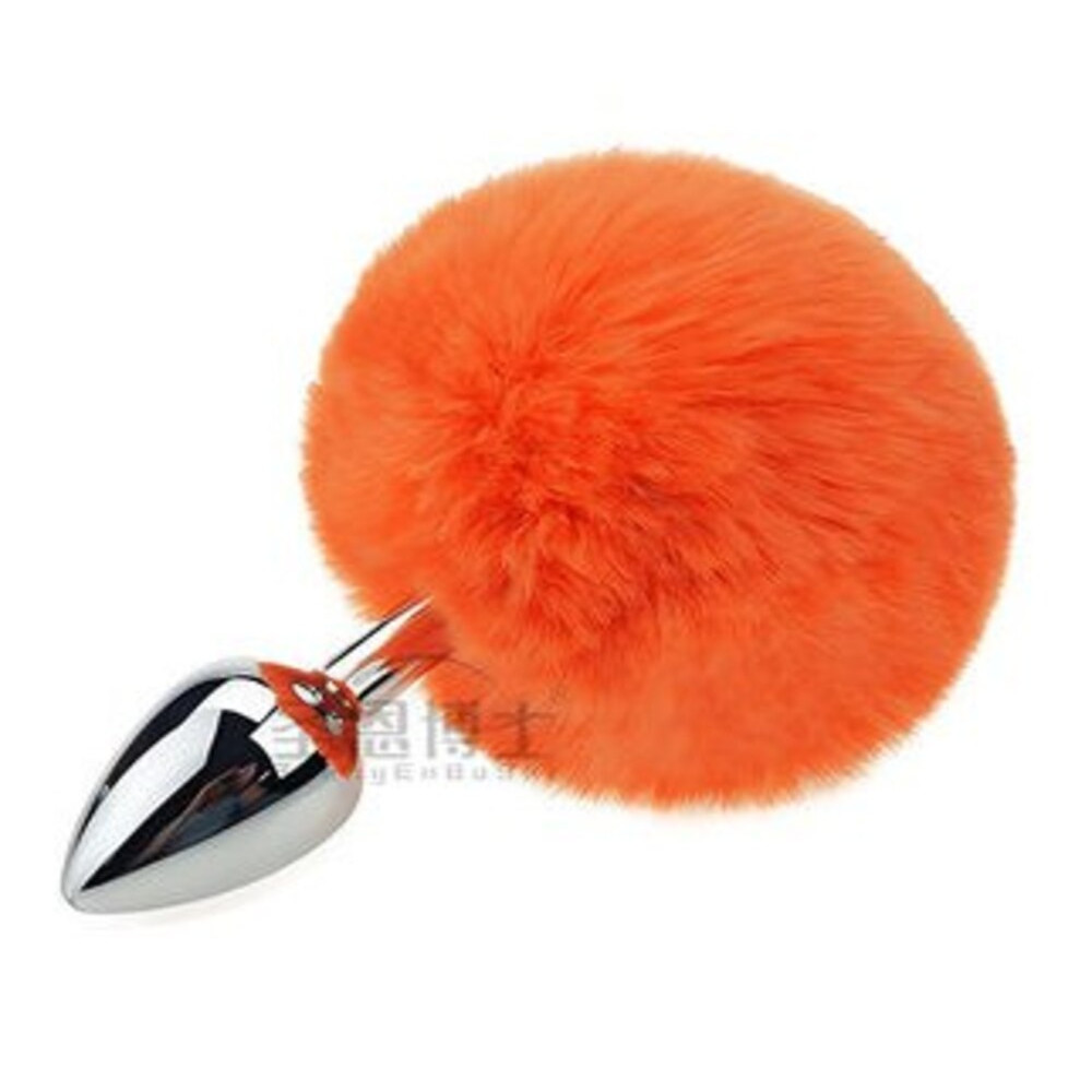 Анальные игрушки без вибрации - Анальная пробка с хвостом SKN-Z36 Orange ( размер XS )