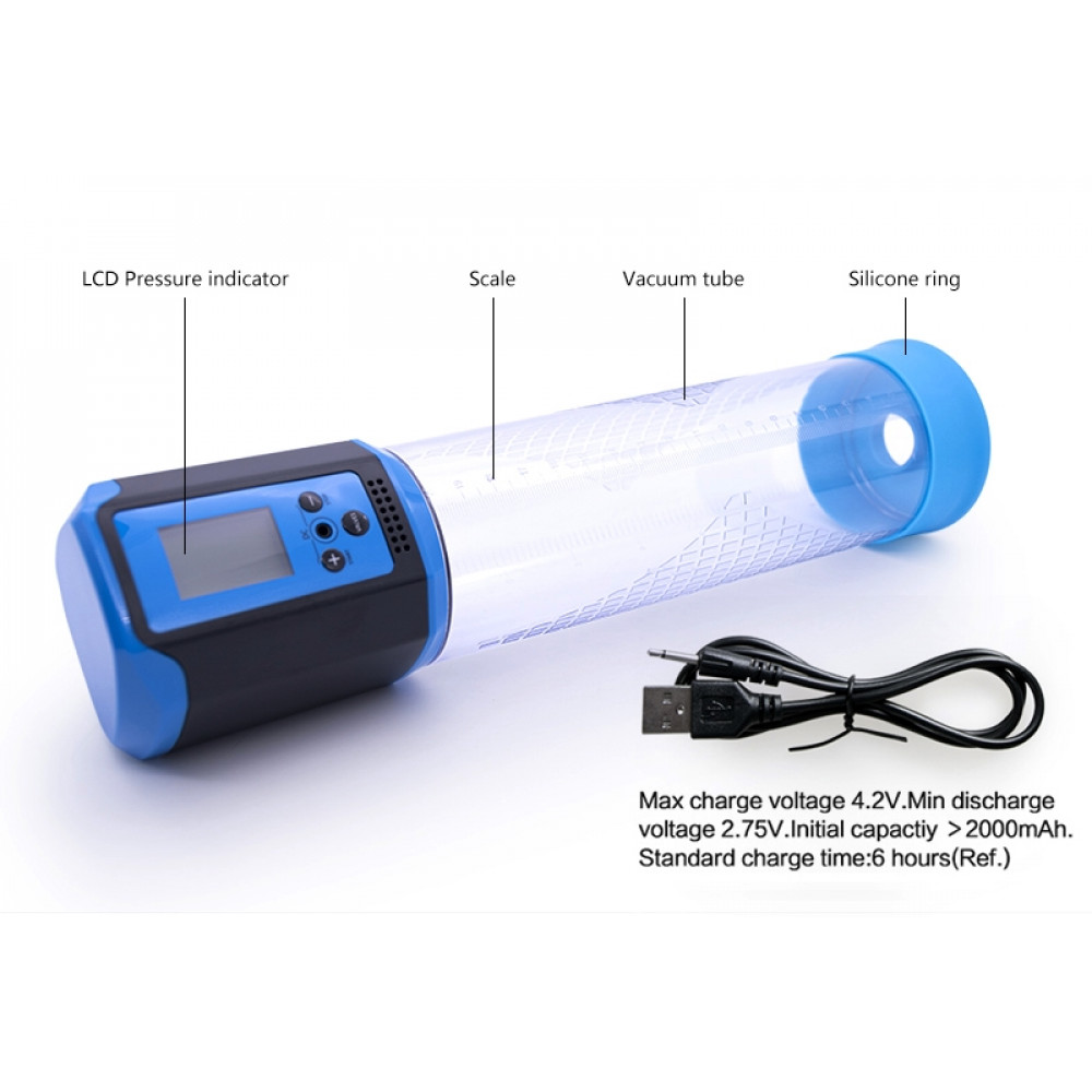Помпи - Автоматична вакуумна помпа із зарядкою від USB та LCD дисплеєм CANWIN Passion Pump Men Blue - P648AU 7
