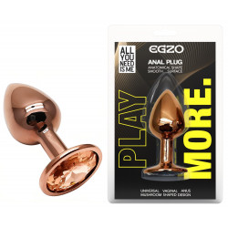 Анальная пробка с кристаллом EGZO - Dark Gold Round Plug Yellow, size S