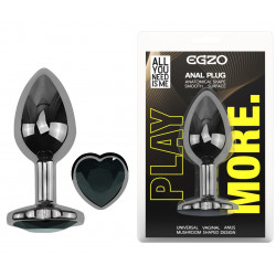 Анальная пробка с кристаллом EGZO - Dark Silver Heart Plug Black size M
