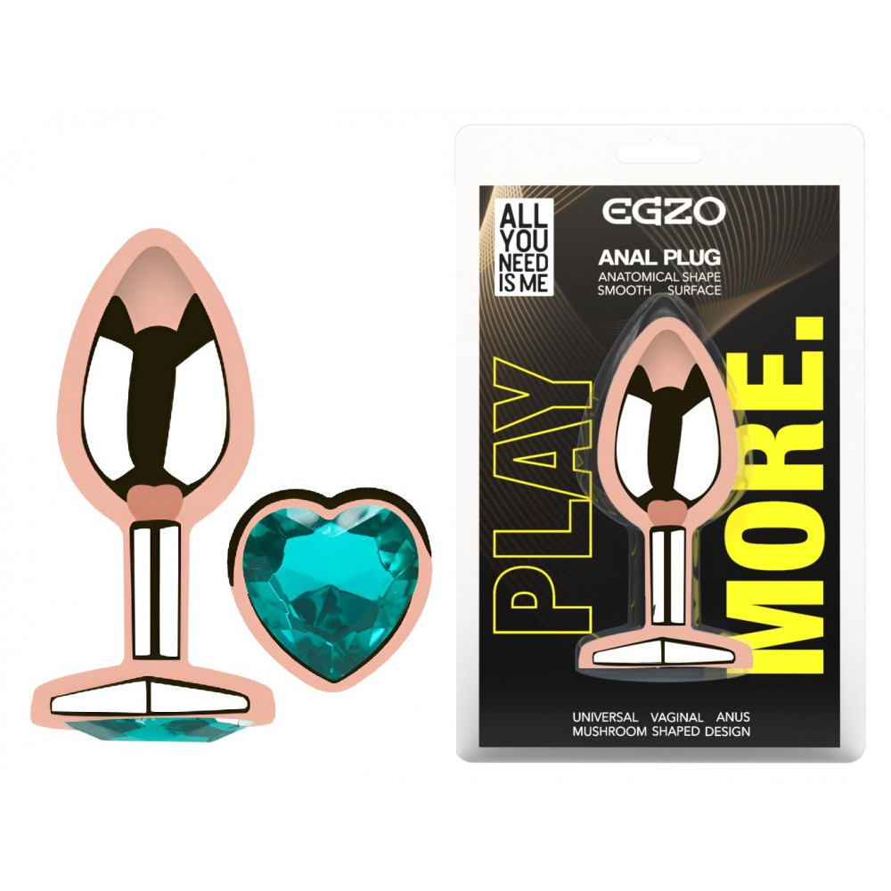  - Анальная пробка с кристаллом EGZO - Rose Gold Heart Plug Marine size M