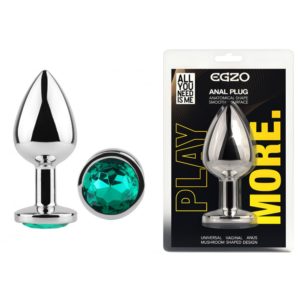 - Анальная пробка с кристаллом EGZO - Silver Round Plug Marine size M