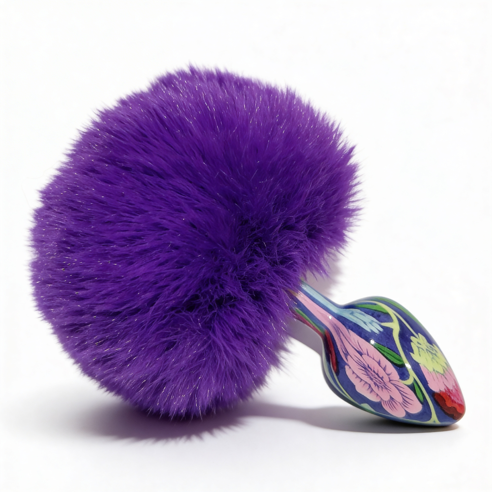 Анальні іграшки без вібрації - Анальна пробка з візерунком ALUME, S, металева синя з фіолетовим пушком, 7 х 2,8 см 2