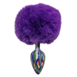 Анальна пробка з візерунком ALUME, S, металева синя з фіолетовим пушком, 7 х 2,8 см
