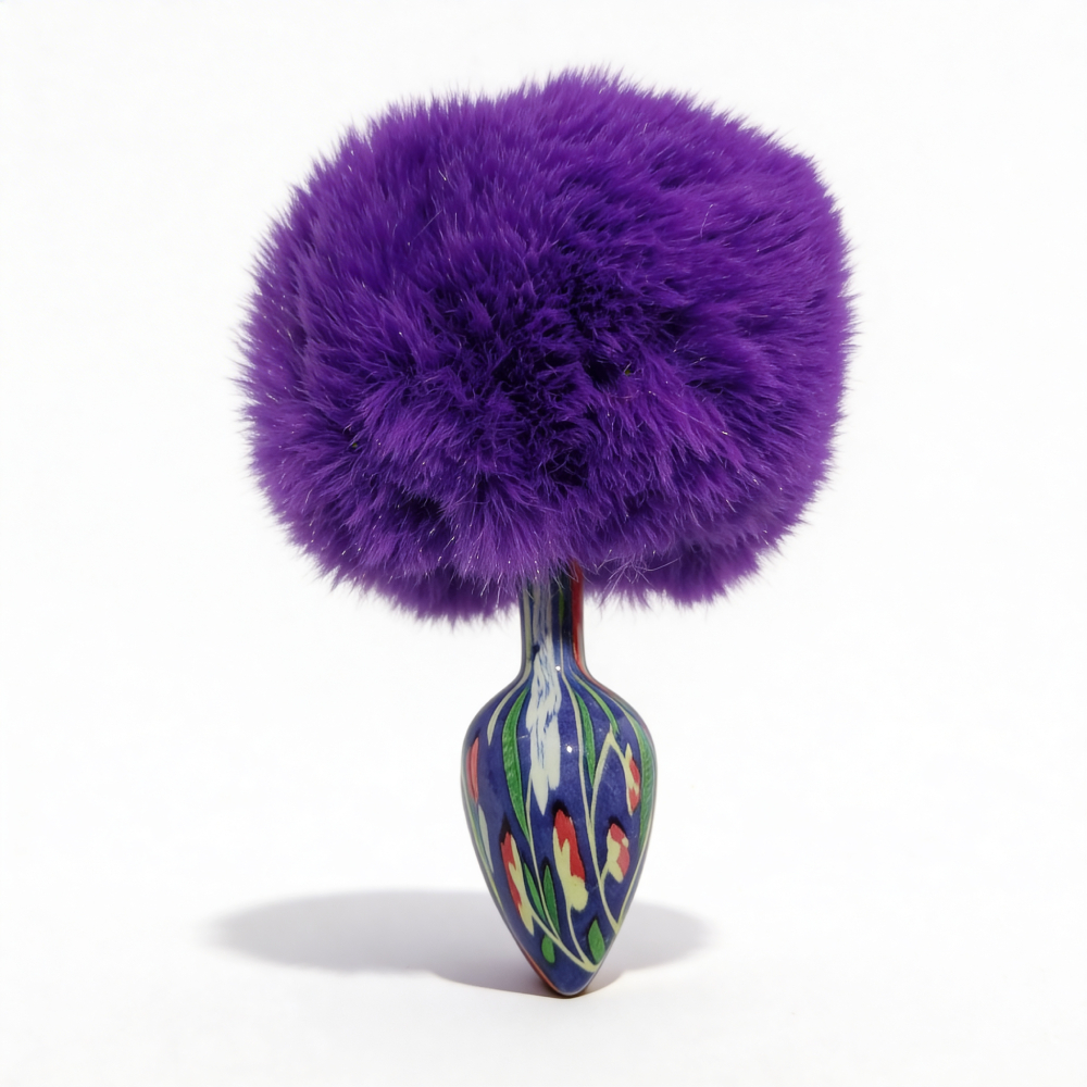 Анальні іграшки без вібрації - Анальна пробка з візерунком ALUME, S, металева синя з фіолетовим пушком, 7 х 2,8 см 8