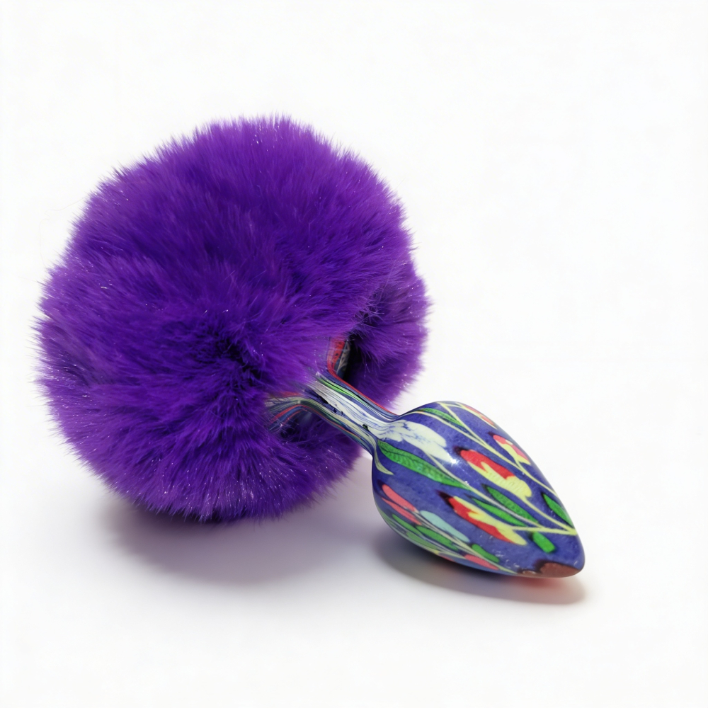 Анальні іграшки без вібрації - Анальна пробка з візерунком ALUME, S, металева синя з фіолетовим пушком, 7 х 2,8 см 5