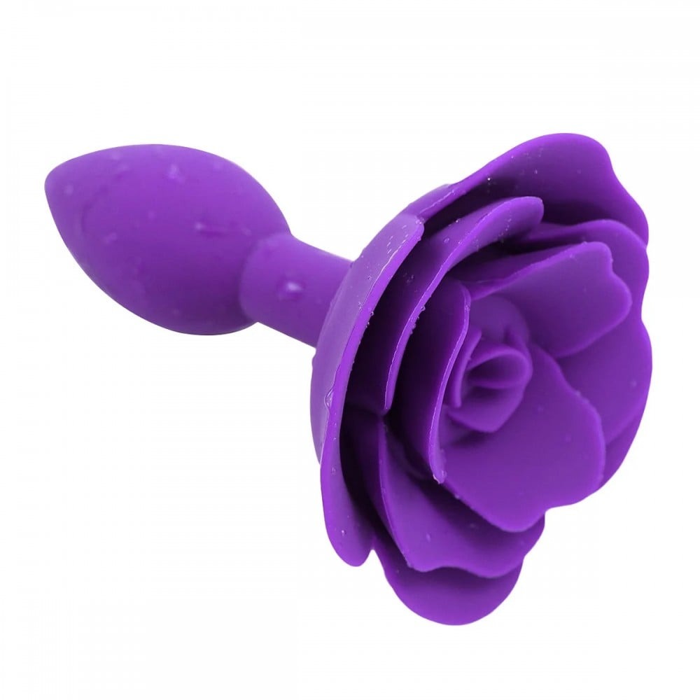 Секс игрушки - Анальная пробка со стоппером в форме розы, силиконовая, фиолетовая, 7 х 2.7 см