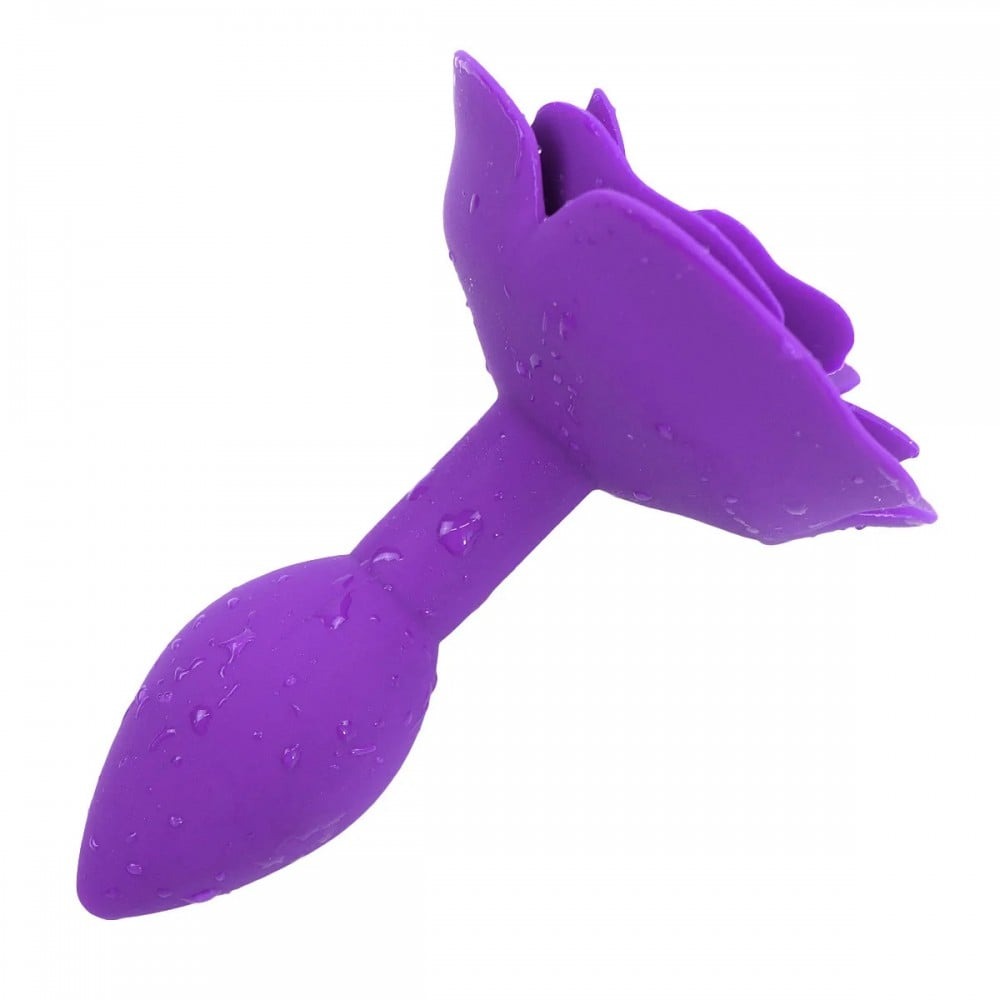 Секс игрушки - Анальная пробка со стоппером в форме розы, силиконовая, фиолетовая, 7 х 2.7 см 2