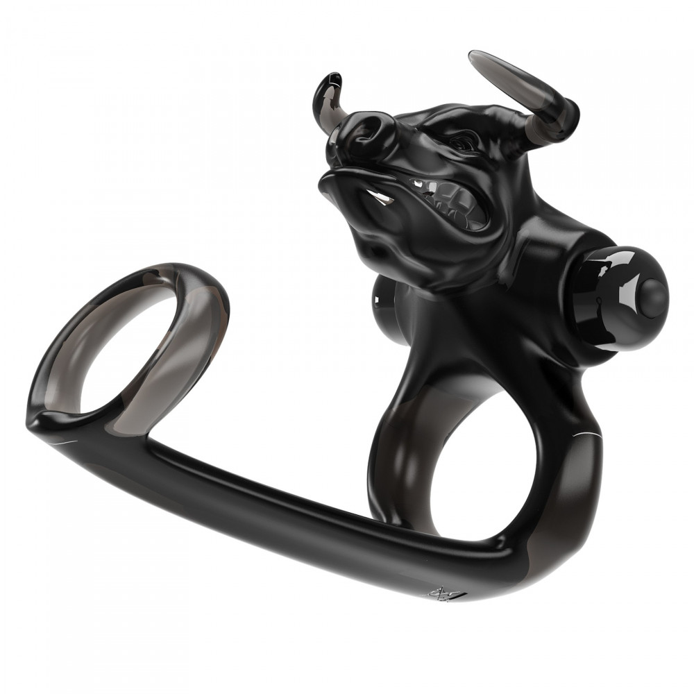 Эрекционные кольца с вибрацией - Эрекционное виброкольцо Pretty Love Bull Warior с клиторальной стимуляцией, черное 1