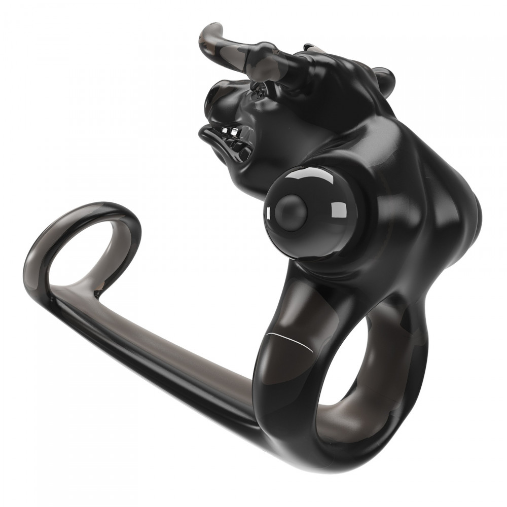 Эрекционные кольца с вибрацией - Эрекционное виброкольцо Pretty Love Bull Warior с клиторальной стимуляцией, черное 2
