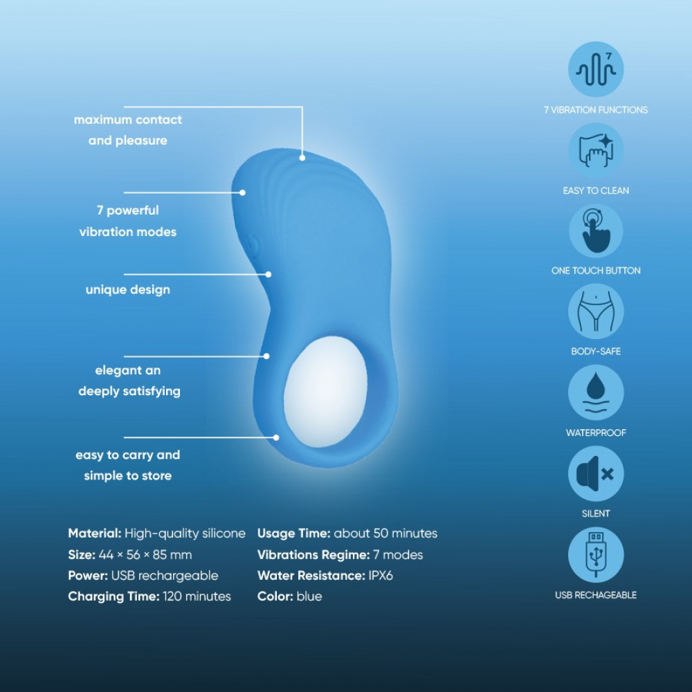 Эрекционные кольца с вибрацией - Эрекционное виброкольцо Sweet Em с пультом, синий, 8.5 х 4.5 см 8