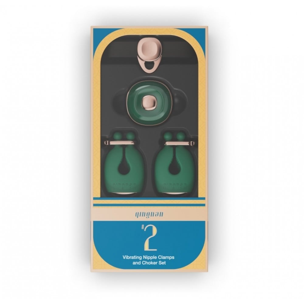 Різне - Набір затискачі для сосків з вібрацією та нашийник з повідцем Qingnan No.2, зелений 10