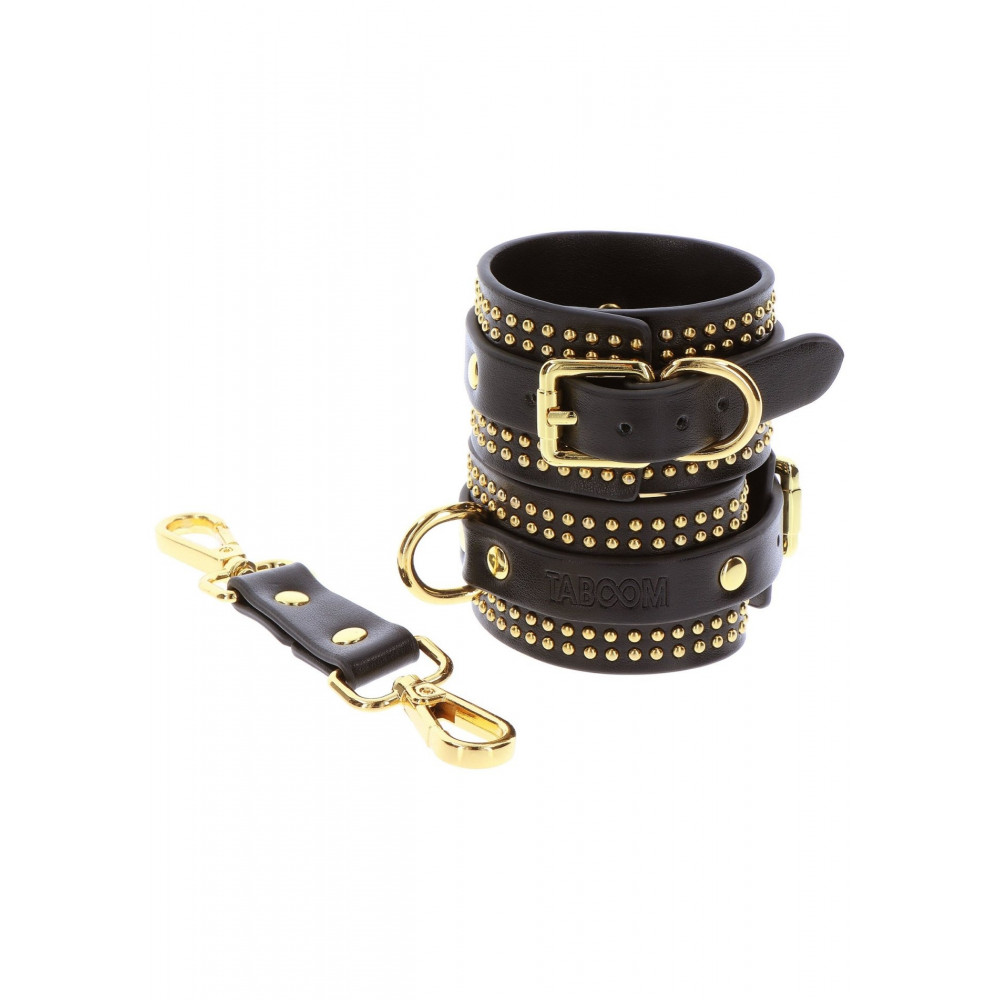 БДСМ игрушки - Наручники Taboom Vogue Studded Wrist Cuffs Set из веганской кожи, черные 4