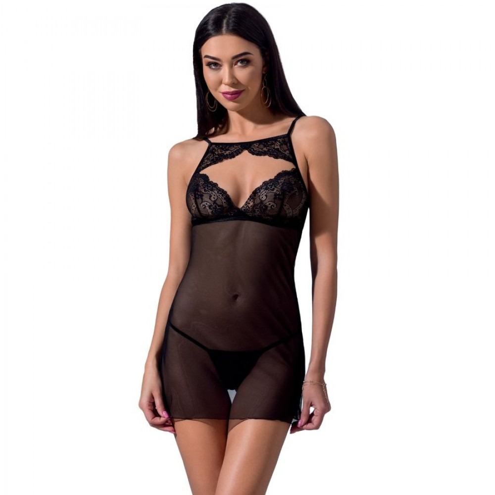 Эротическое белье - Пеньюар VERONIQUE CHEMISE black S/M - Passion