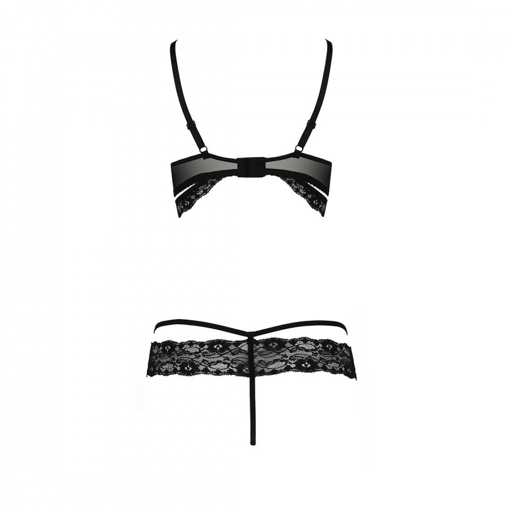 Эротические комплекты - Комплект белья из стреп Passion SARIA SET S/M Black, открытый доступ, открытая чашка, кружево 1