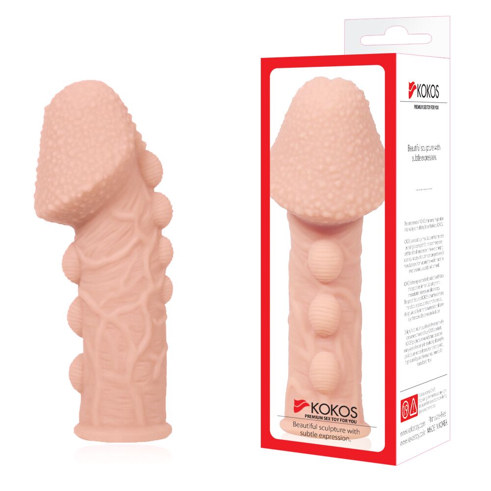 Эрекционные кольца без вибрации - Насадка на член Kokos Extreme Sleeve ES.09 размер M, утолщающая, стимулирующий рельеф 6