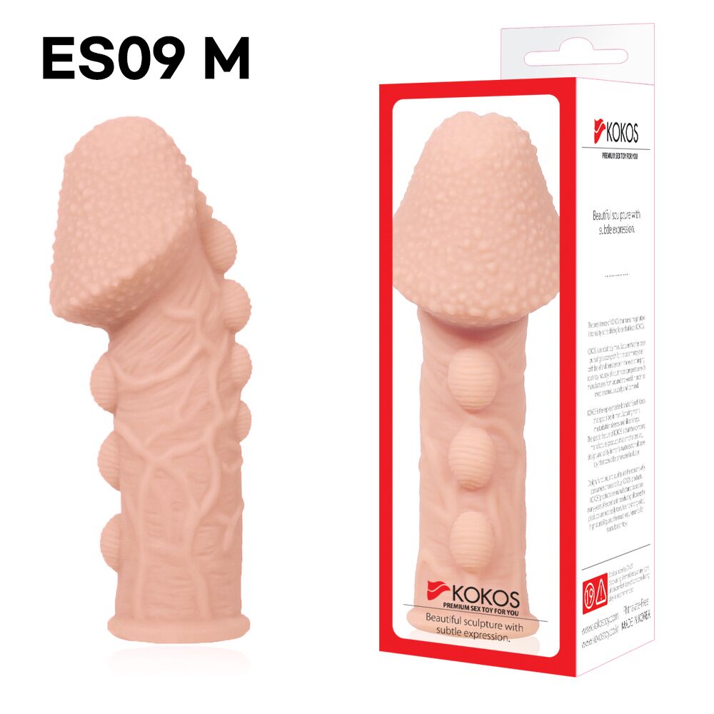 Эрекционные кольца без вибрации - Насадка на член Kokos Extreme Sleeve ES.09 размер M, утолщающая, стимулирующий рельеф 5