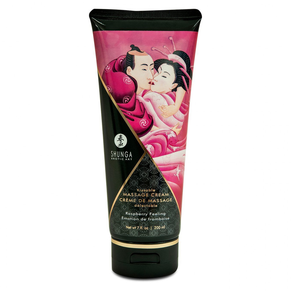 Массажные масла и свечи - Съедобный массажный крем Shunga Kissable Massage Cream – Raspberry Feeling (200 мл)