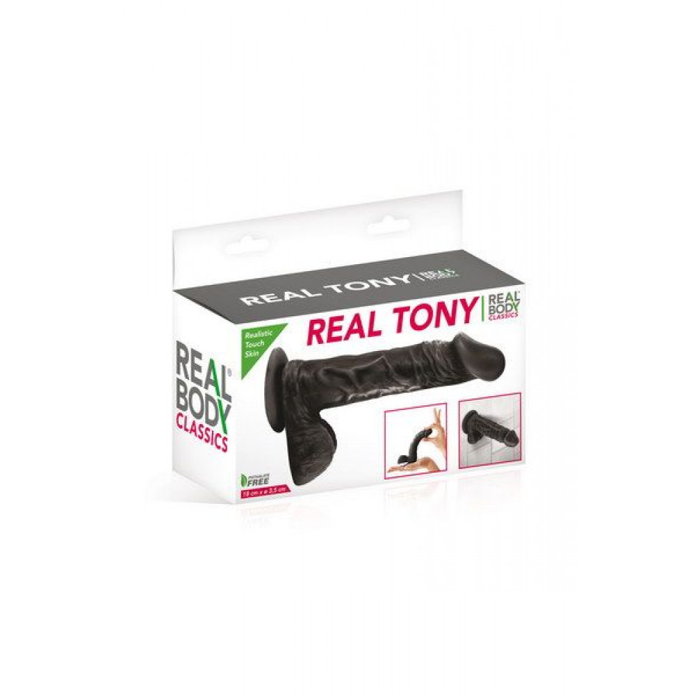 Фаллоимитаторы на присоске, двойные - Фаллоимитатор Real Body - Real Tony Black, TPE, диаметр 3,5см 1
