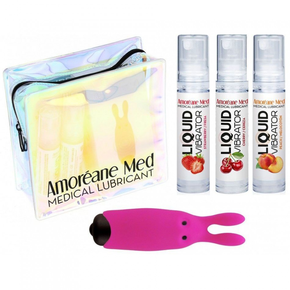 Подарочные наборы - Набор из 3-х вкусов стимулирующего лубриканта Amoreane Med (3х10мл) и вибропули Adrien Lastic Pink 2