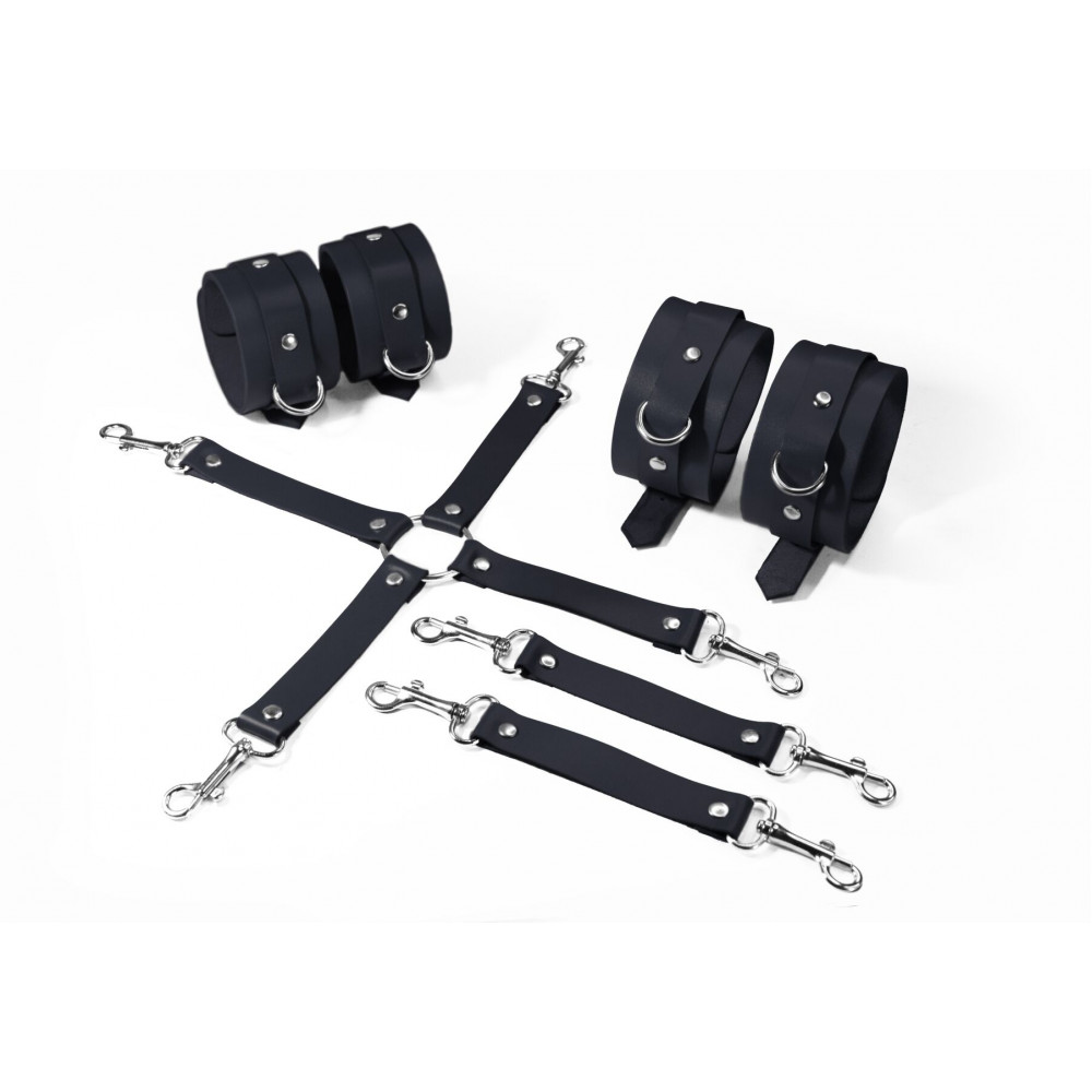 Наборы для БДСМ - Набор для БДСМ 3 в 1 Feral Feelings BDSM Kit 3 Black, black, наручники, поножи, крестовина