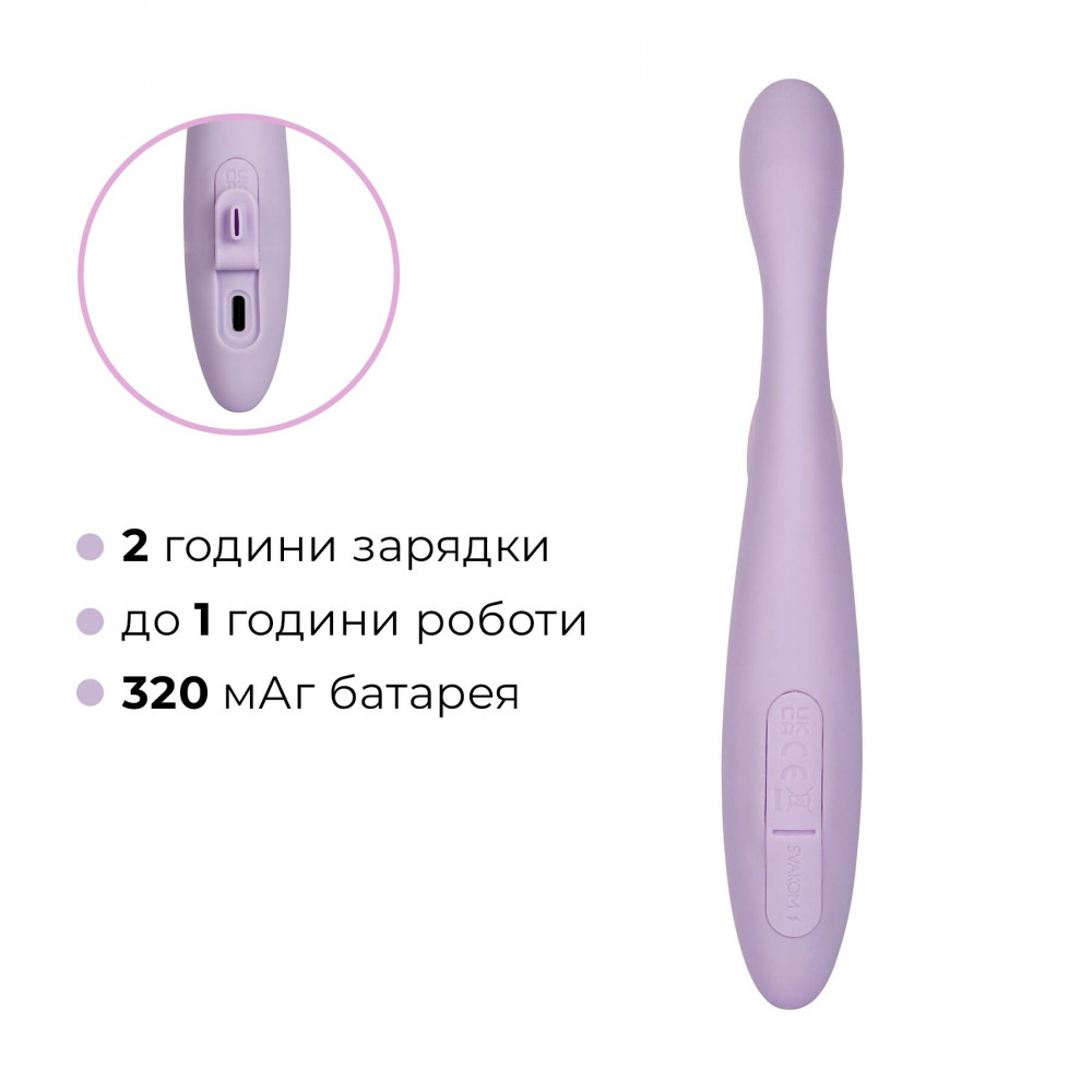 Вибратор-кролик - Тонкий кролик-вибратор Svakom Cici+ 2 Lilac, управление со смартфона, подогрев до 38 °C 7